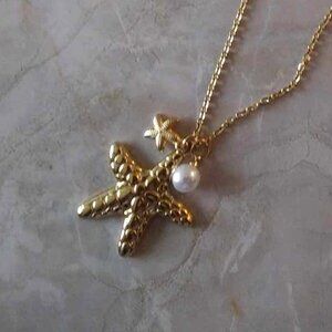 NEW Gold Plated Starfish Necklace With Pearl